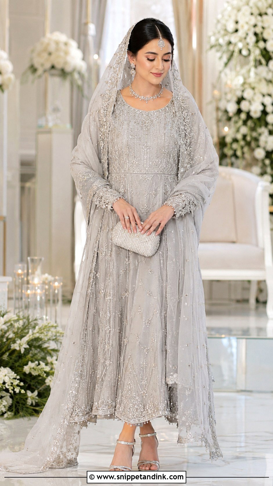 Silver Nikah Gown Outfit - Snippet and Ink - 25 Nikha Outfits for Bride