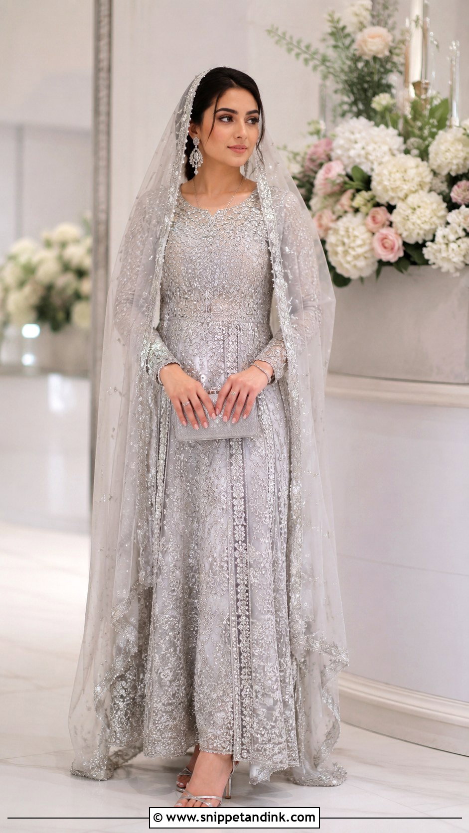 Silver Nikah Gown Outfit - Snippet and Ink - 25 Nikah Outfit Muslim Pakistani Bridal Ideas
