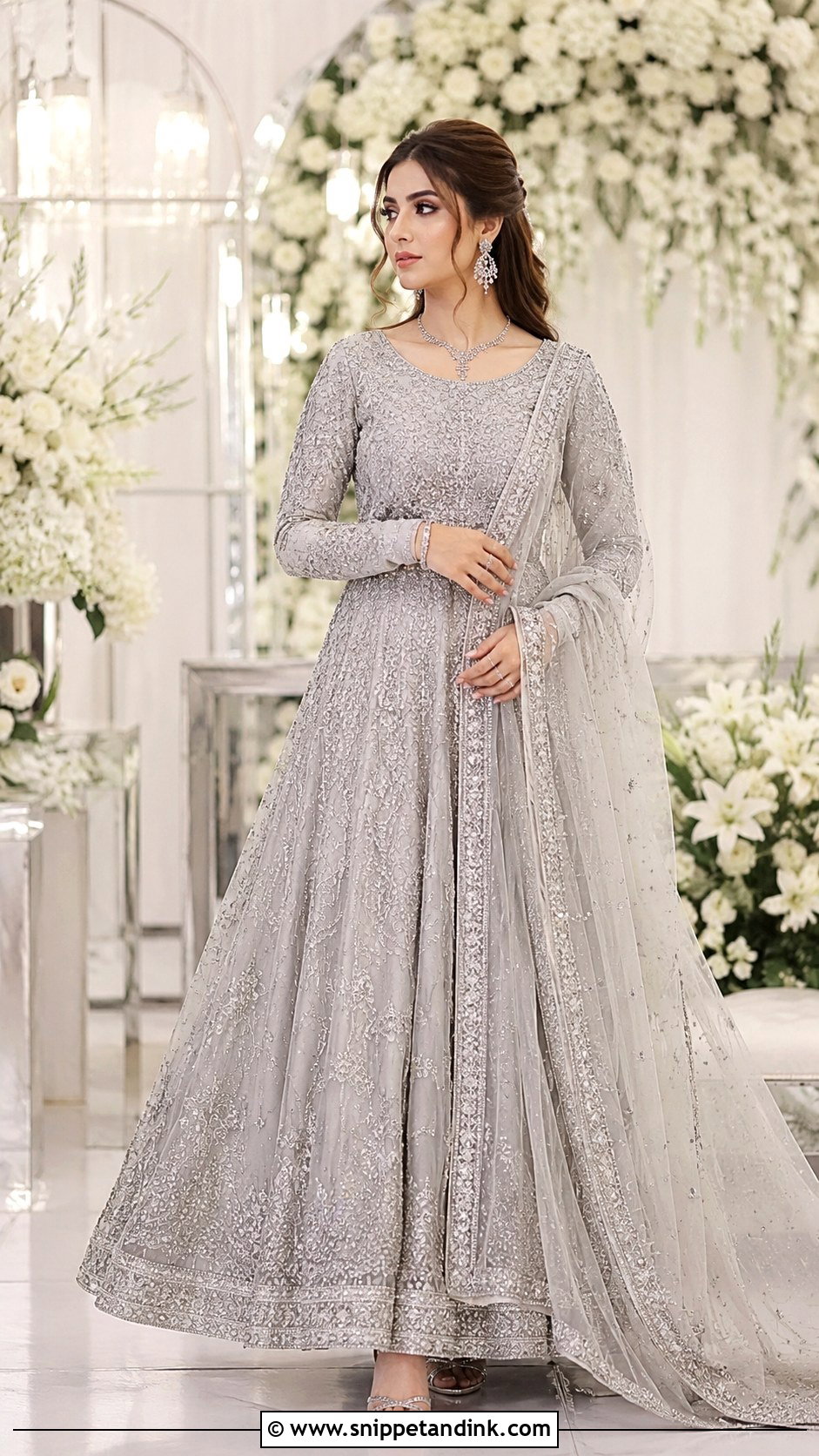 Silver Nikah Maxi With Matching Dupatta - Snippet and Ink - 25 Pakistani Nikah Bridal Wear Ideas