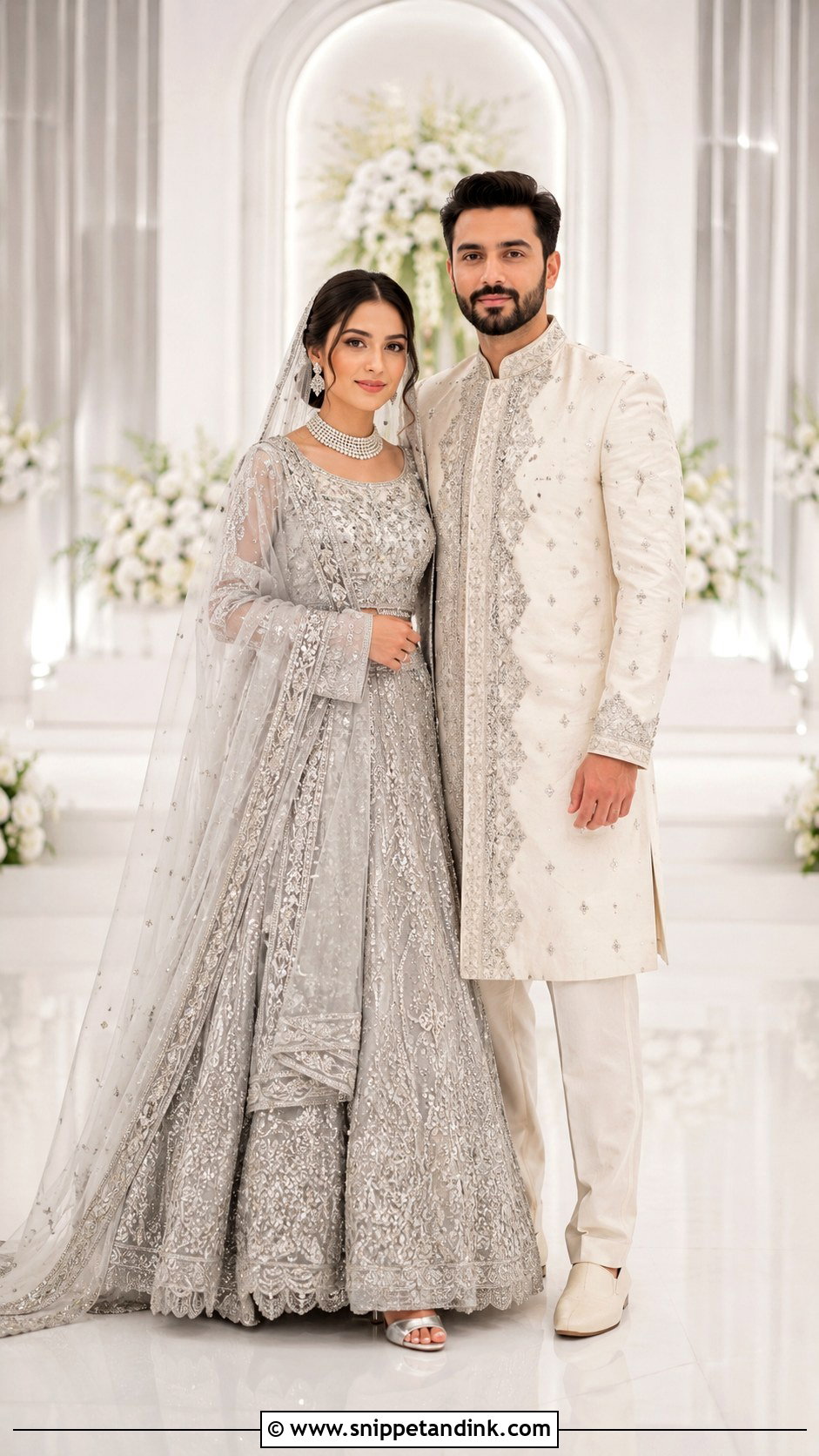 Silver Nikkah Couple Outfit - Snippet and Ink - 25 Nikkah Couple Outfit Ideas