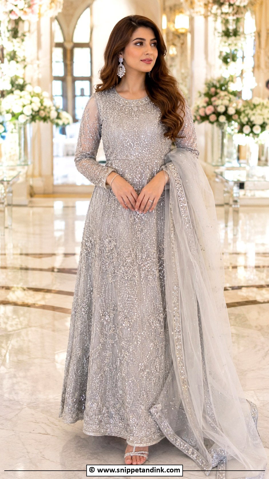 Silver Nikkah Gown With Organza Dupatta - Snippet and Ink - 30 Nikkah Look Ideas