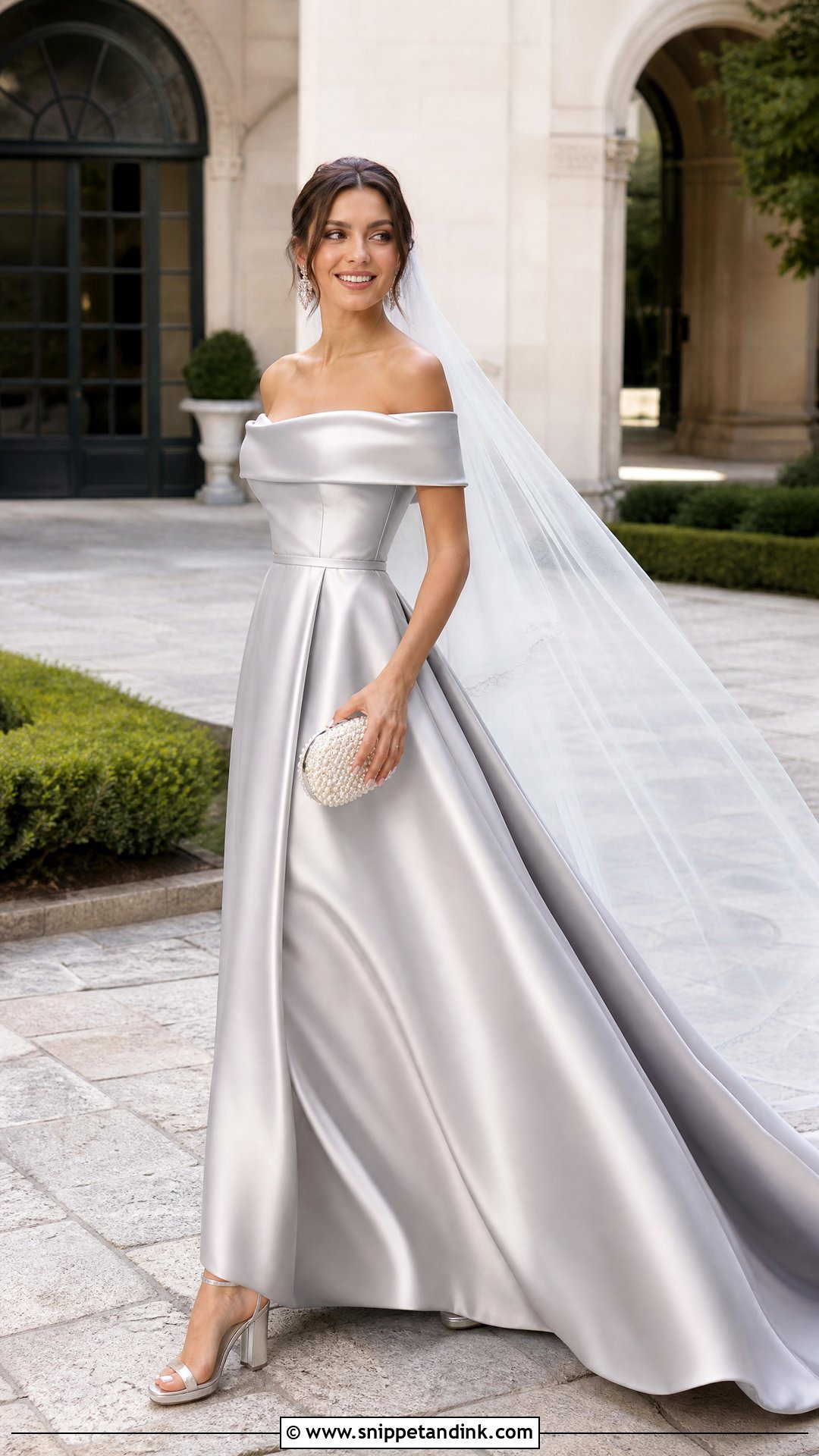 Silver Off Shoulder Wedding Dress - Snippet and Ink - 20 Silver Wedding Dresses