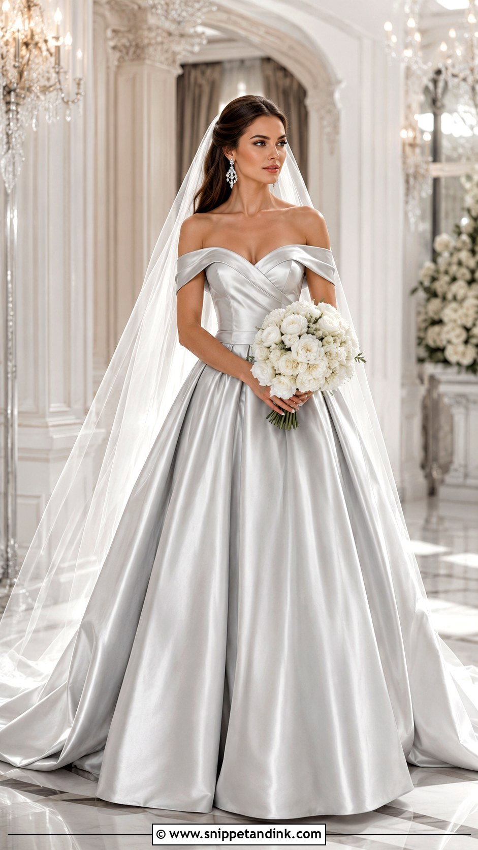 Silver Off Shoulder Wedding Dress - Snippet and Ink - 30 Silver Wedding Dress Ideas