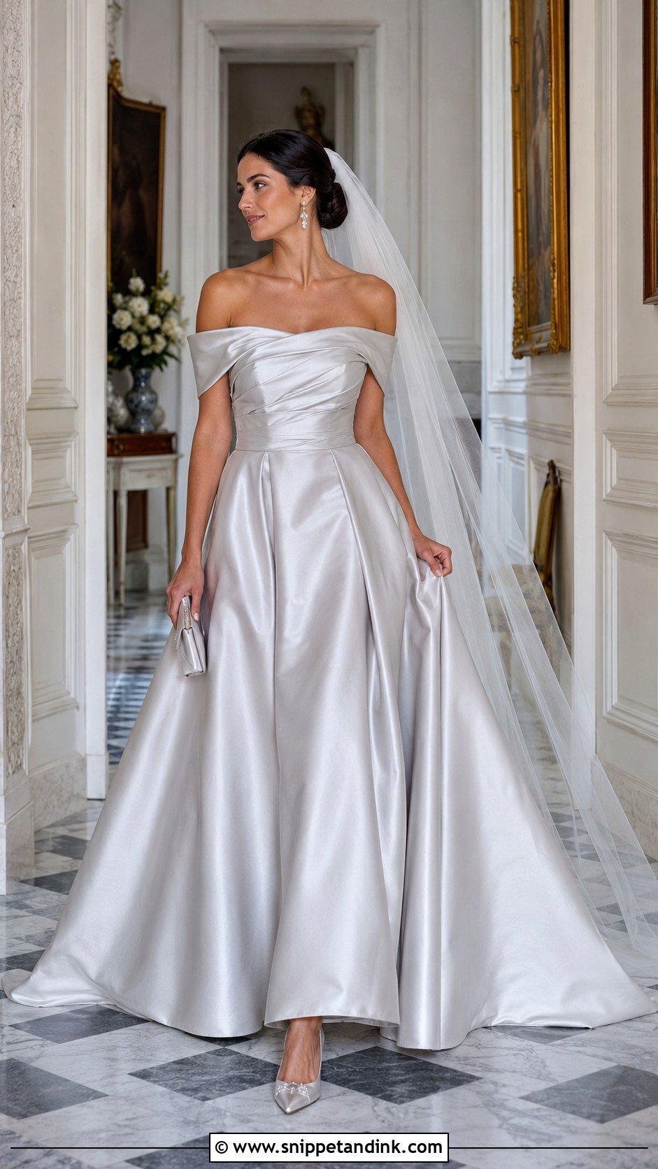Silver Off Shoulder Wedding Gown - Snippet and Ink - 20 Elegant Silver Wedding Gowns