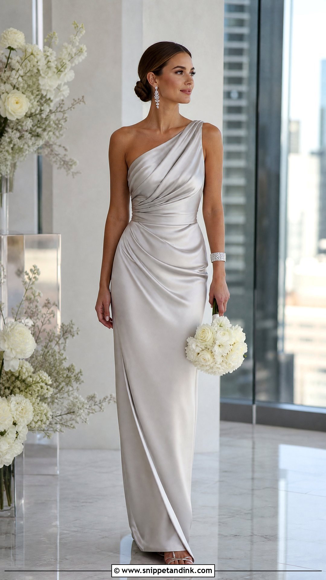 Silver One Shoulder Wedding Gown - Snippet and Ink - 20 Silver Wedding Gowns