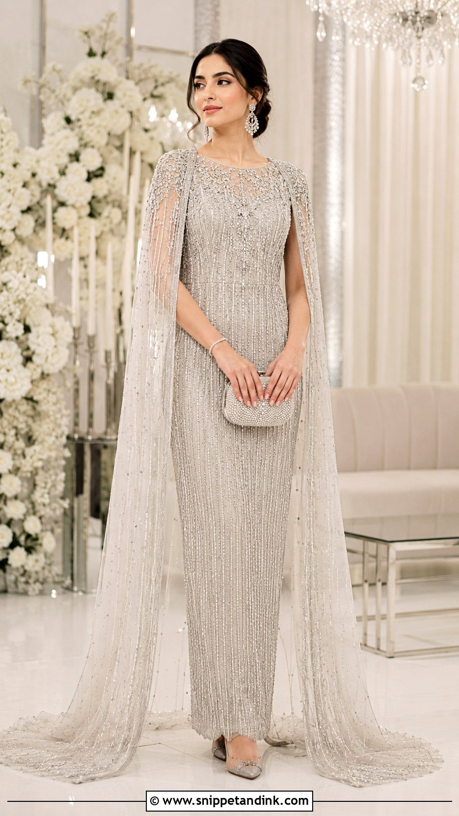 Silver Pakistani Bridal Cape Gown - Snippet and Ink - 20 Pakistan Bridal Dress Ideas
