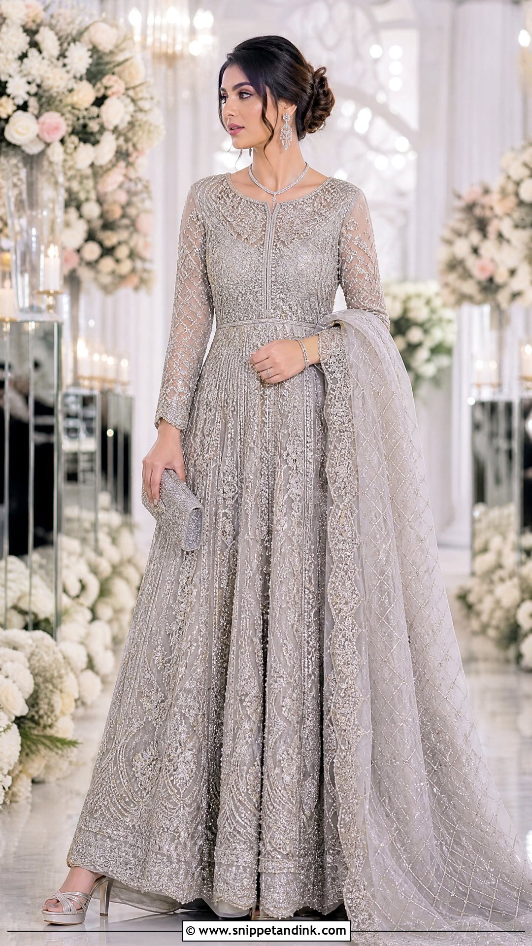 Silver Pakistani Bridal Maxi Dress - Snippet and Ink - 20 Pakistani Wedding Bridal Outfits