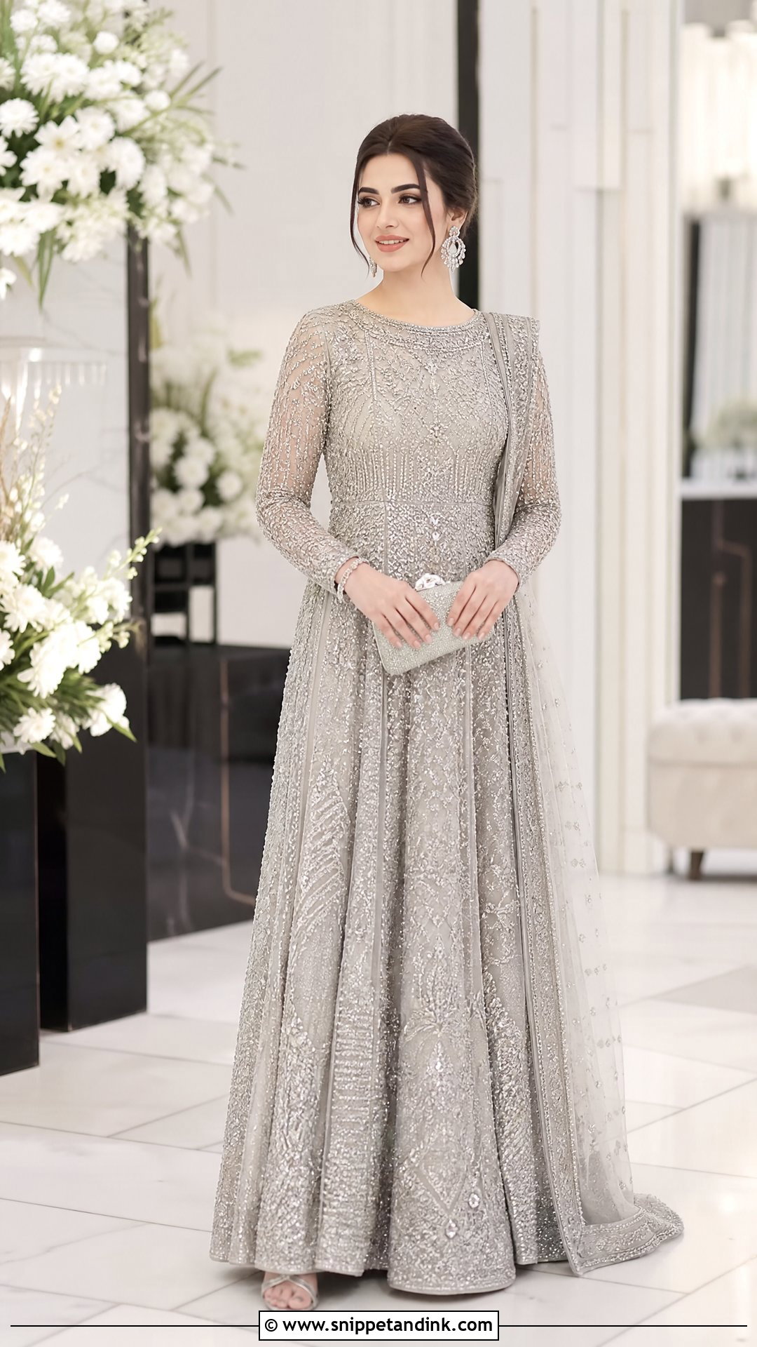 Silver Pakistani Bridal Maxi Dress - Snippet and Ink - 20 Pakistani Bridal Wedding Dresses