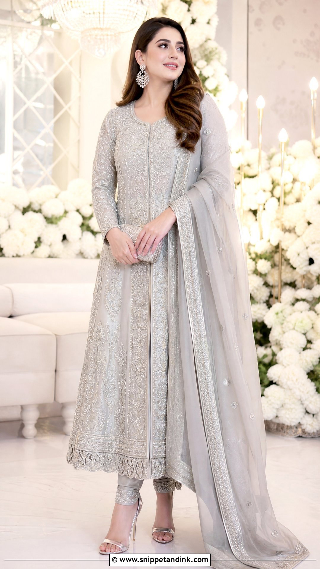 Silver Pakistani Bridal Tissue Peshwas Suit - Snippet and Ink - 20 Pakistani Bridal Suits