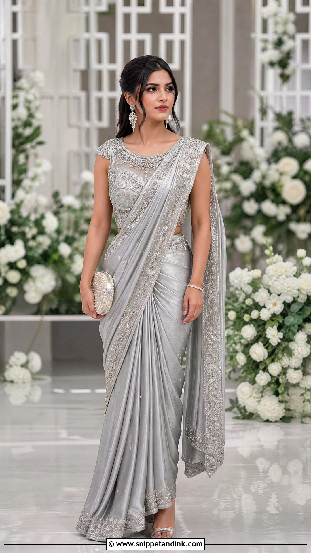 Silver Pakistani Pre Draped Saree Dress - Snippet and Ink - 25 Pakistani Fancy Dresses for Wedding