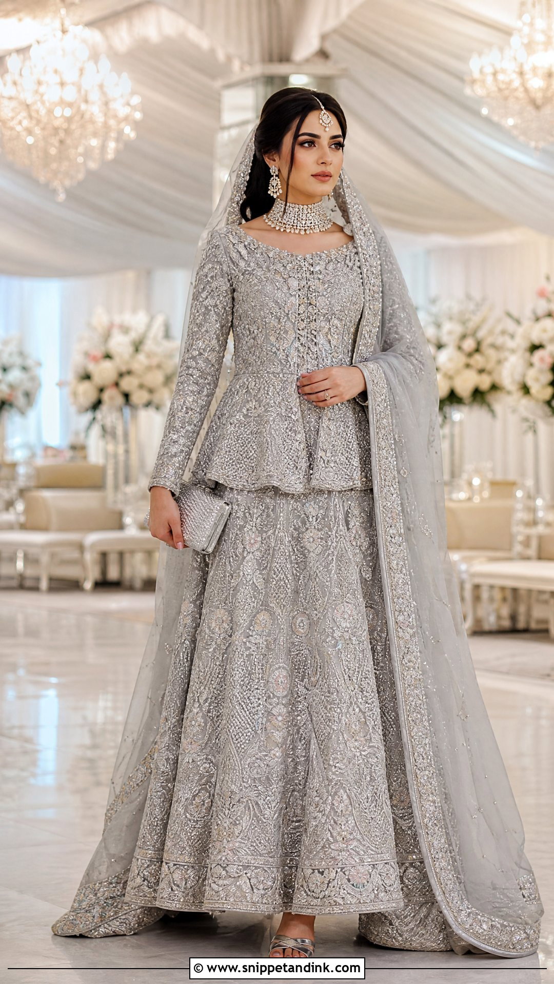 Silver Pakistani Walima Bridal Lehenga - Snippet and Ink - 20 Pakistani Walima Bridal Dresses