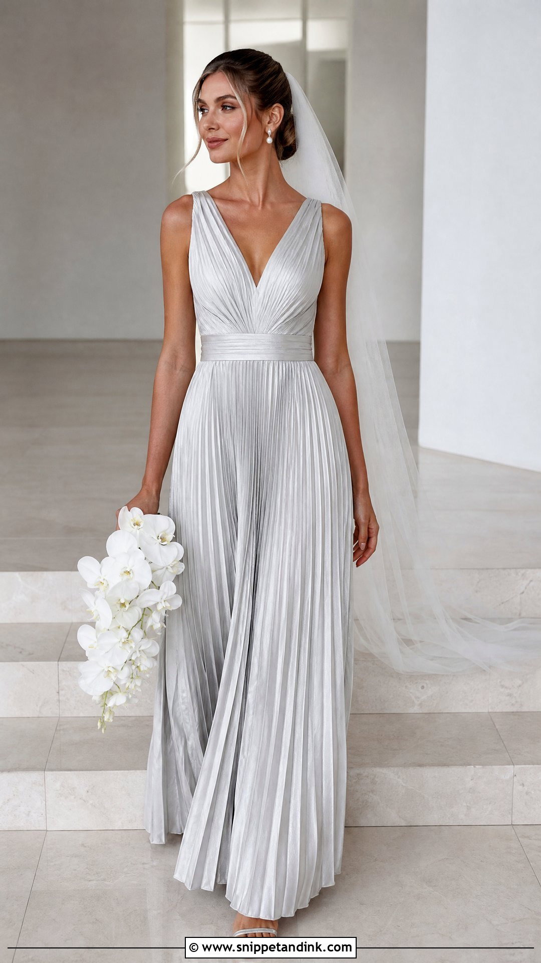 Silver Pleated Bridal Dress - Snippet and Ink - 20 Silver Bridal Dress Ideas