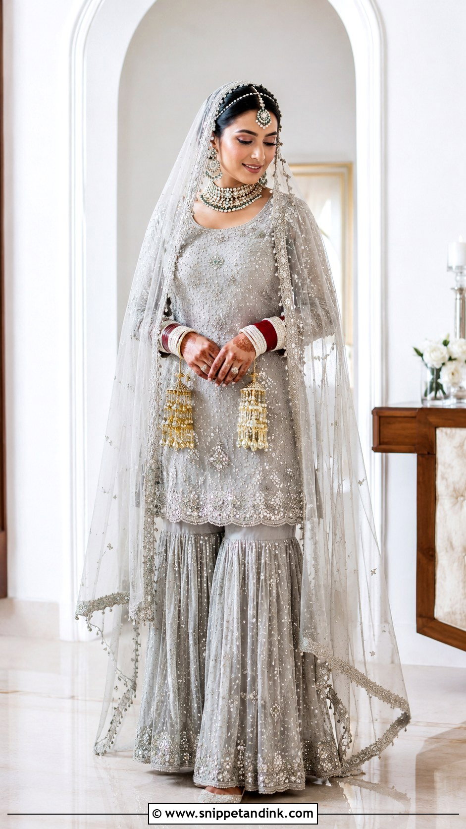 Silver Punjabi Wedding Suit With Sequin Work - Snippet and Ink - 25 Punjabi Wedding Suit Bridal Sikh Bride Ideas