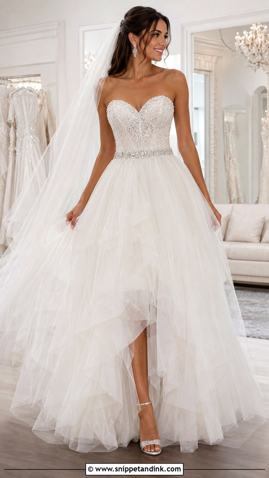 Silver Rhinestone Wedding Dress Belt With Tulle Gown - Snippet and Ink - 20 Wedding Dress Belt Ideas
