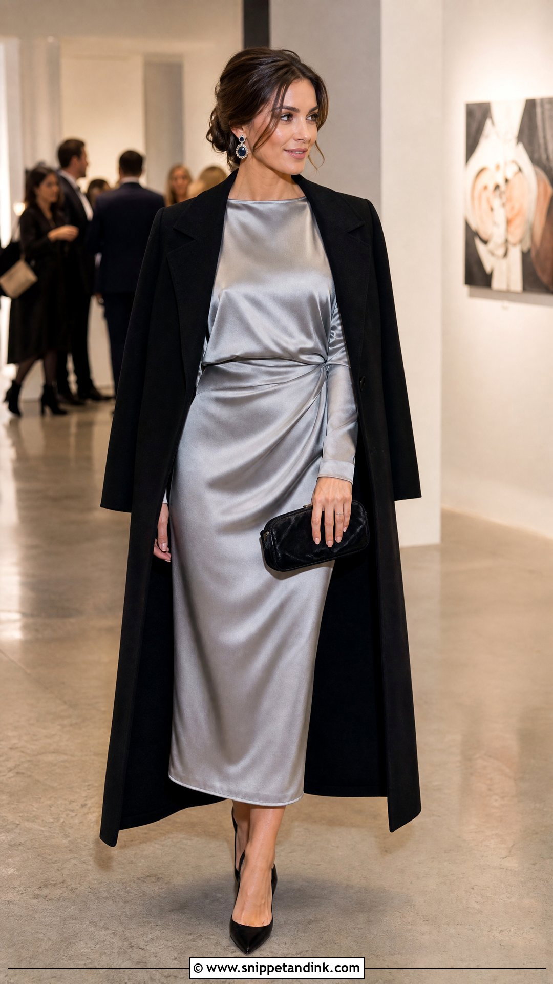 Silver Satin Dress Winter Wedding Outfit - Snippet and Ink - 20 Winter Outfit for Wedding Ideas