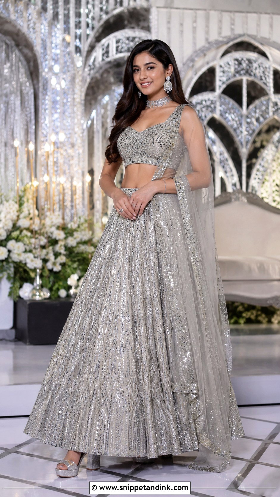 Silver Sequin Bride Sangeet Lehenga - Snippet and Ink - 20 Bride Sangeet Look Ideas