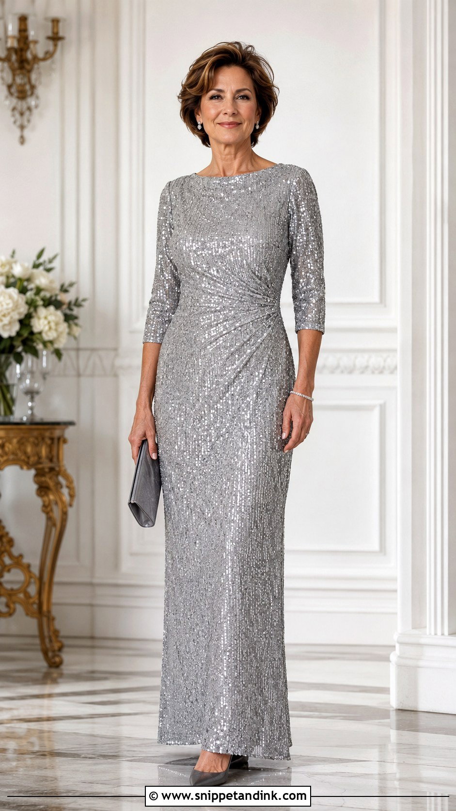 Silver Sequin Mother of the Bride Column Dress - Snippet and Ink - 20 Moms Dresses for Weddings