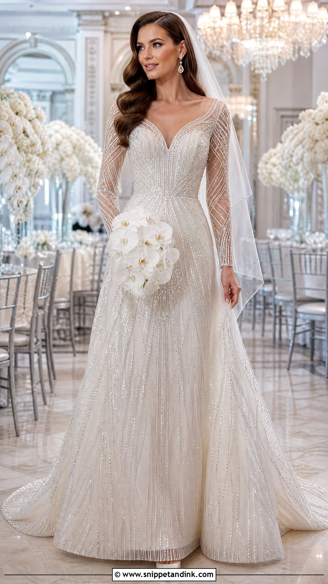 Silver Sparkly Wedding Dress With Beaded Sleeves - Snippet and Ink - 20 Sparkly Wedding Dress with Sleeves