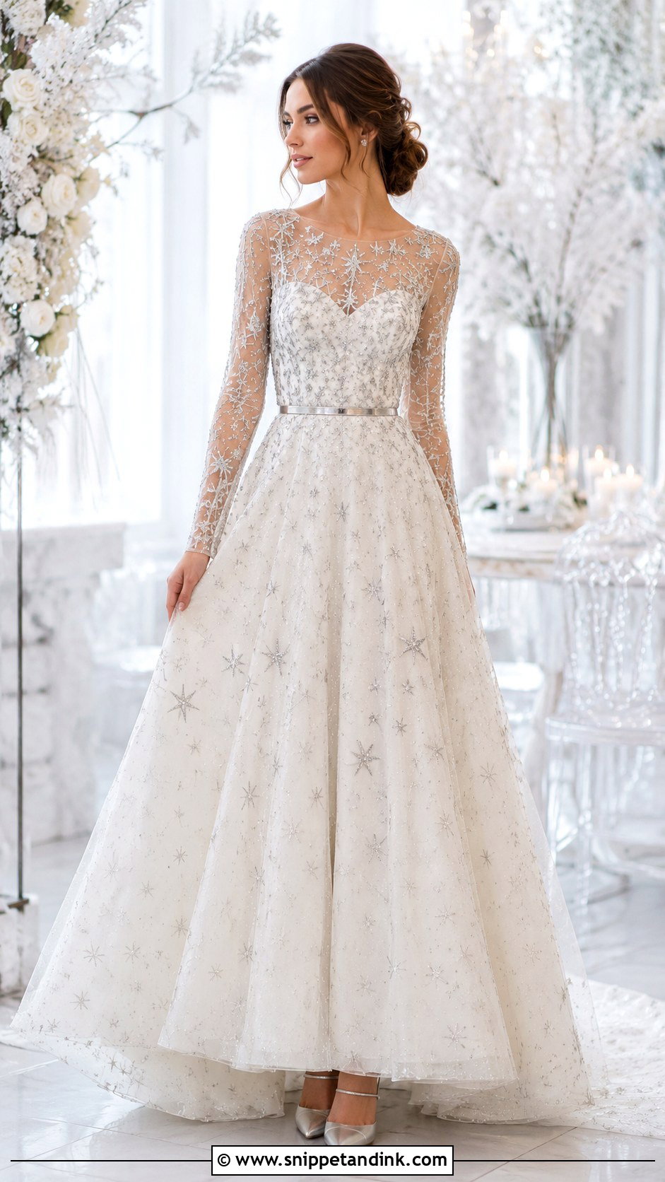 Silver Star Long Sleeve Wedding Dress - Snippet and Ink - 20 Star Wedding Dress Ideas