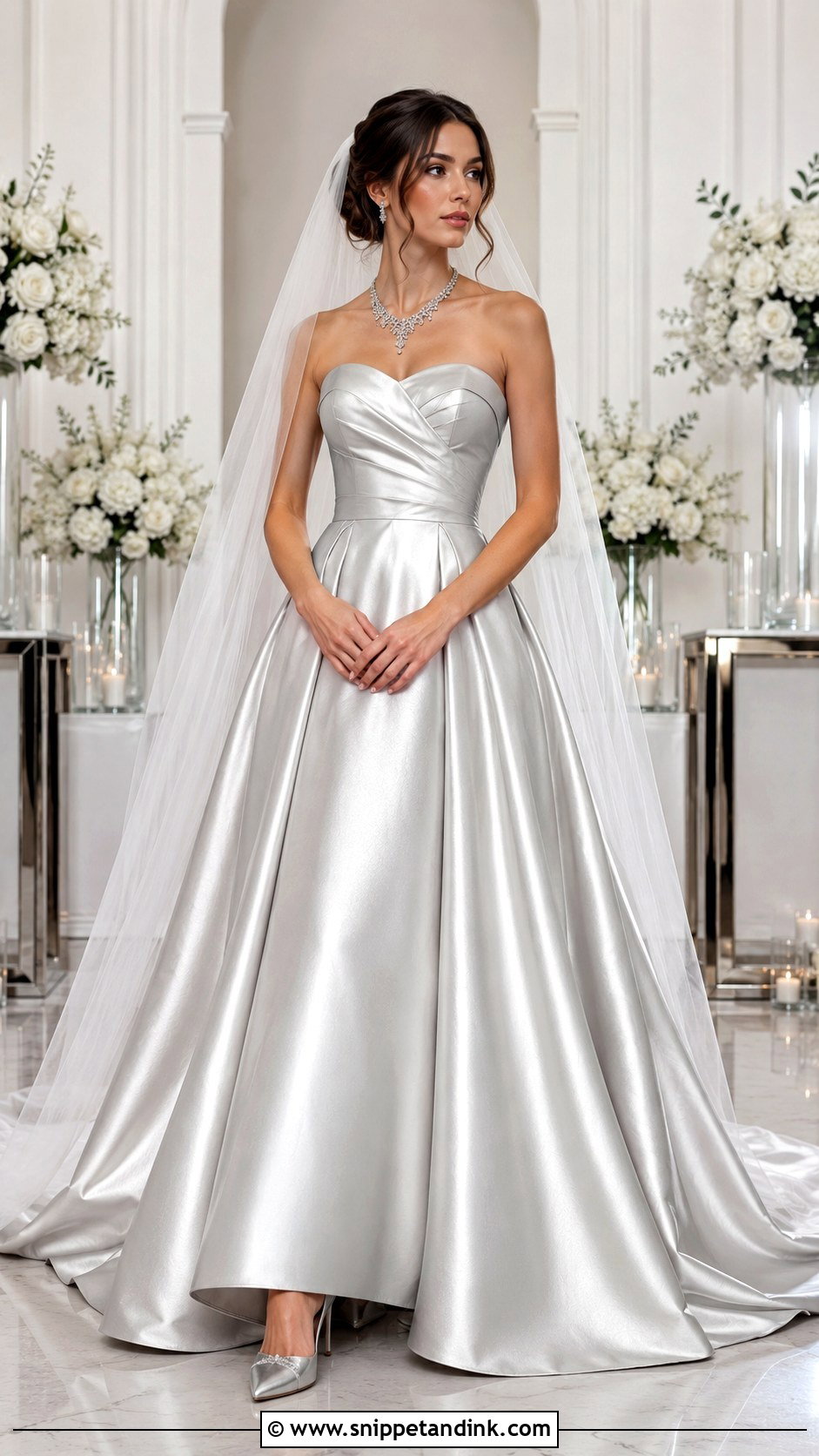 Silver Strapless Wedding Gown - Snippet and Ink - 20 Elegant Silver Wedding Gowns