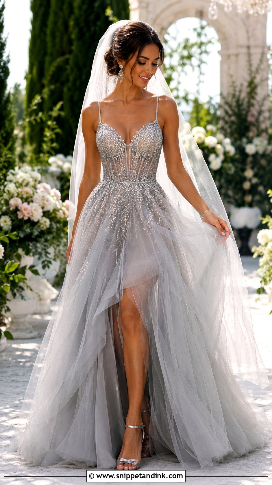 Silver Tulle Wedding Gown - Snippet and Ink - 20 Elegant Silver Wedding Gowns