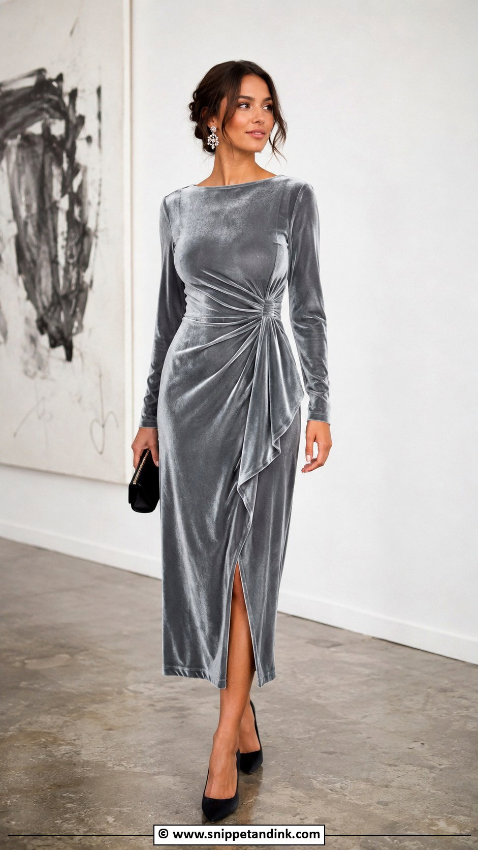 Silver Velvet Midi Dress Wedding Guest - Snippet and Ink - 30 Velvet Dress for Wedding Ideas