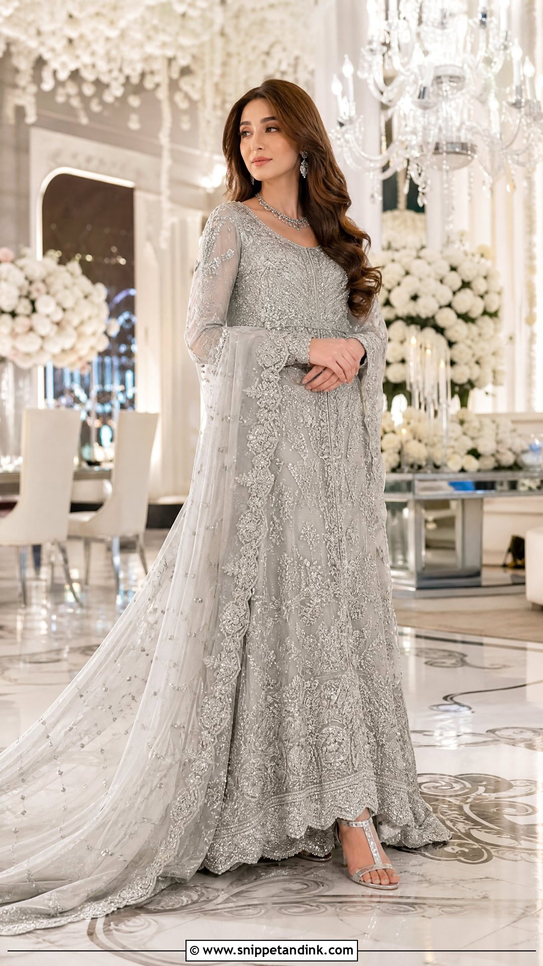 Silver Waleema Dress With Long Trail - Snippet and Ink - 25 Waleema Dress Pakistani Bridal Ideas