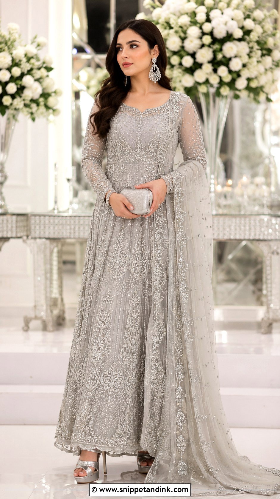 Silver Walima Gown Dress - Snippet and Ink - 30 Pakistani Wedding Dress Ideas
