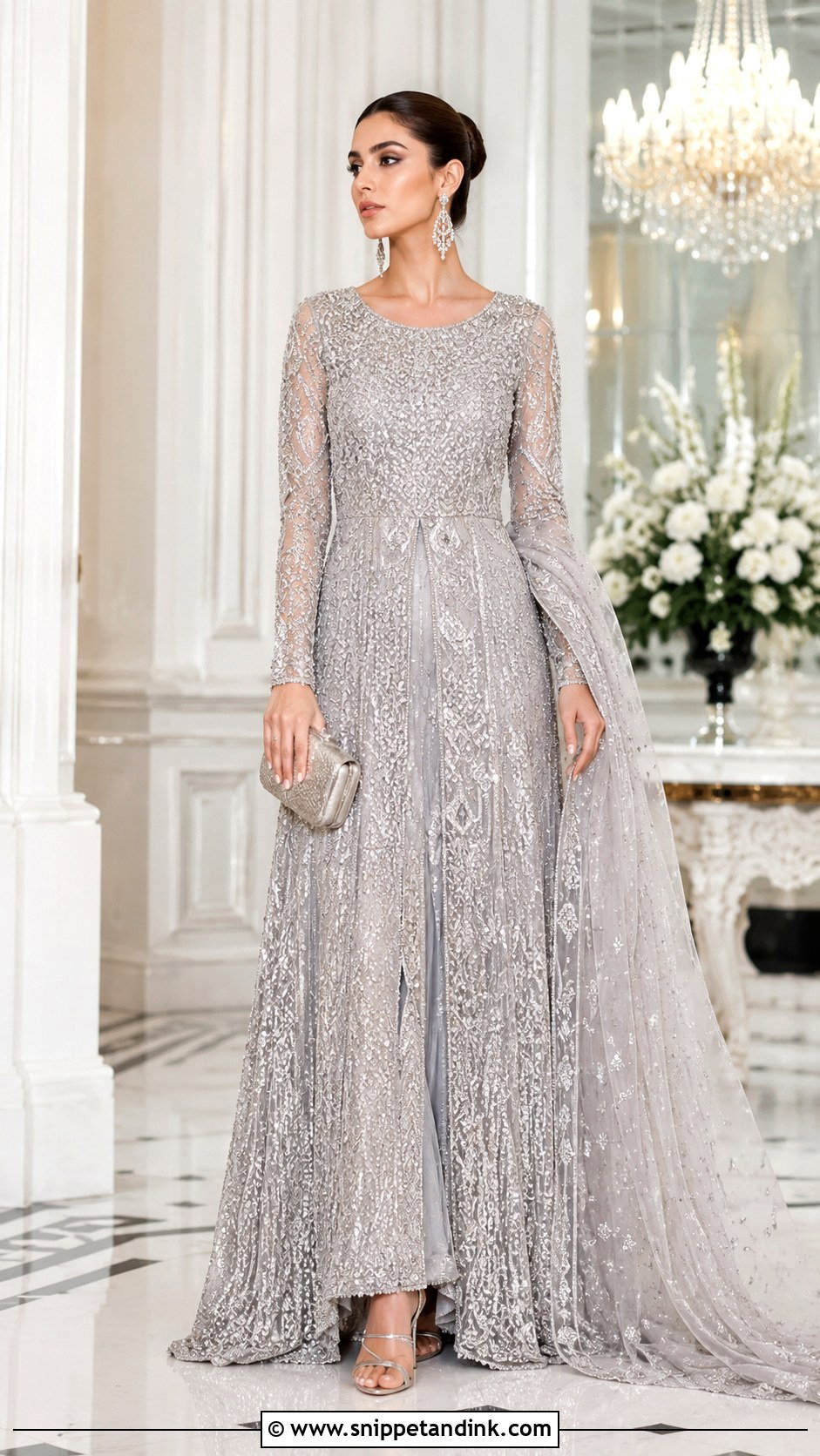 Silver Walima Gown Dress - Snippet and Ink - 30 Indian Muslim Wedding Dresses