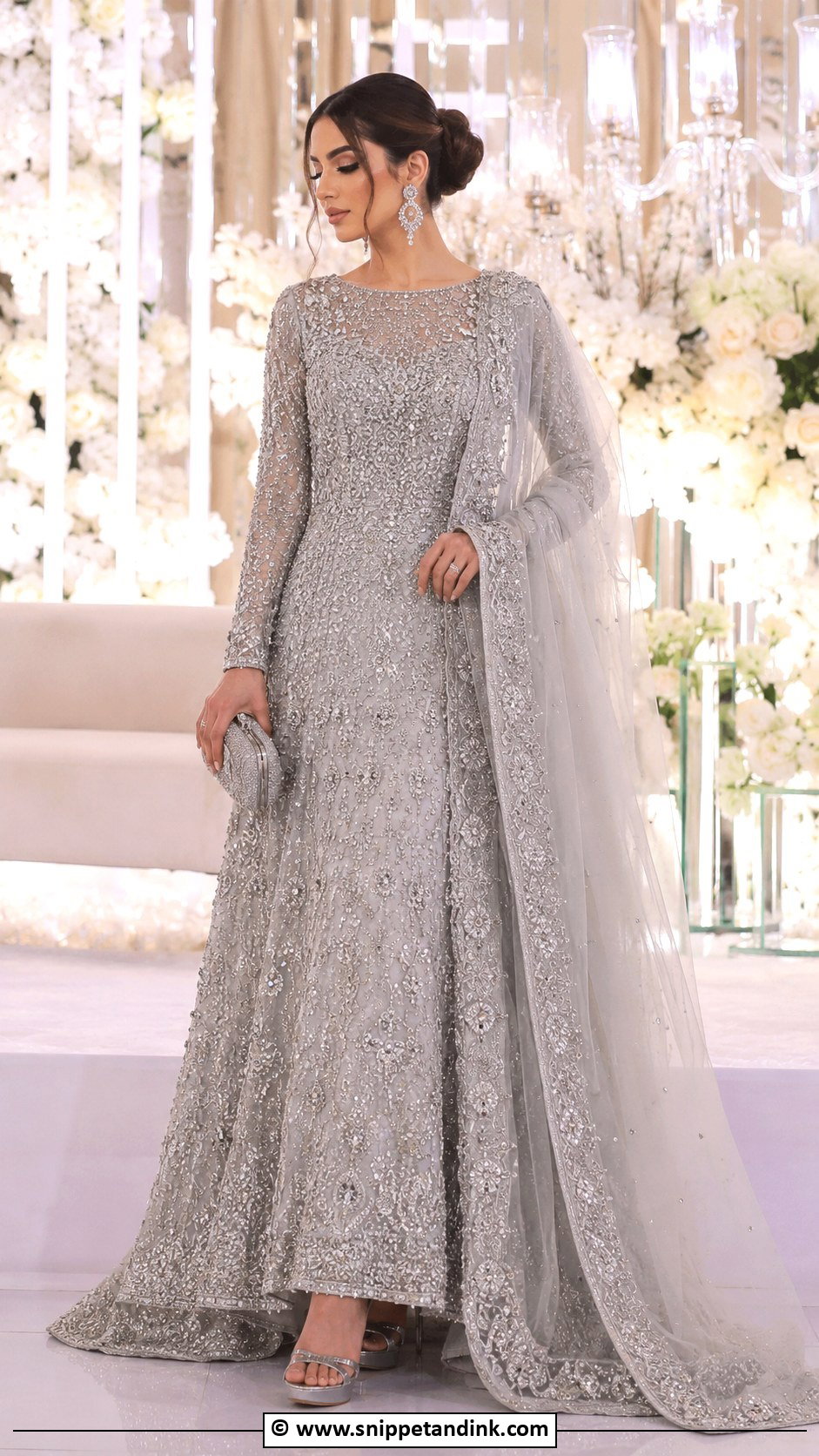 Silver Walima Gown With Dupatta - Snippet and Ink - 35 Walima Dresses Pakistani Brides