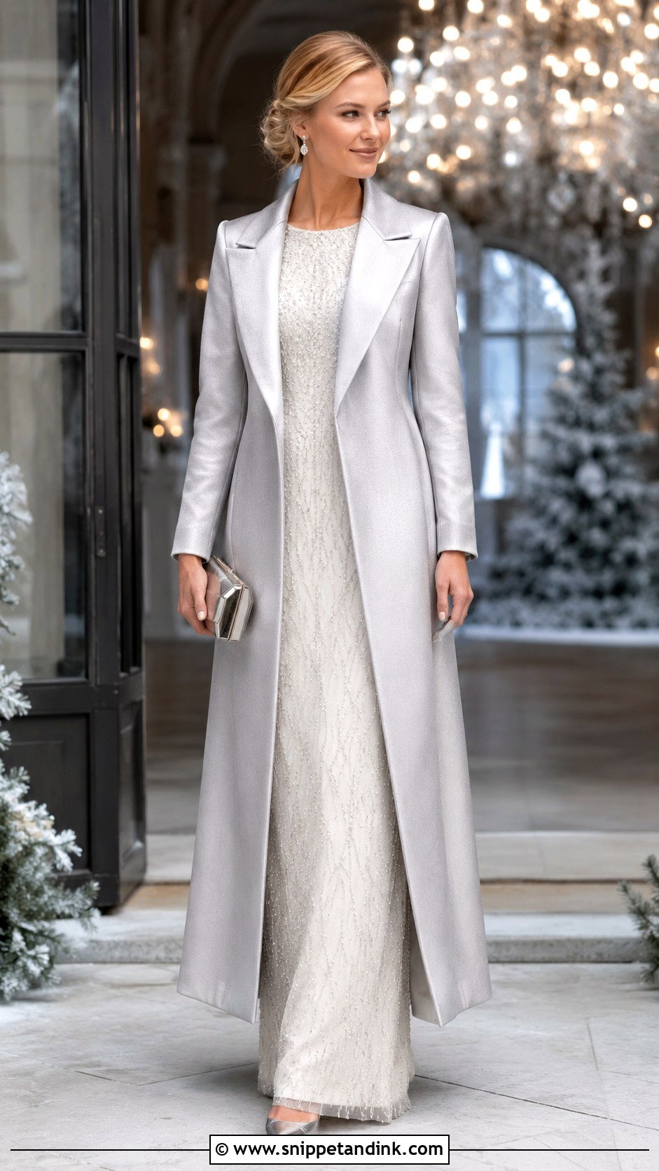 Silver Wedding Coat With Beaded Dress - Snippet and Ink - 20 Wedding Coats for Brides Ideas