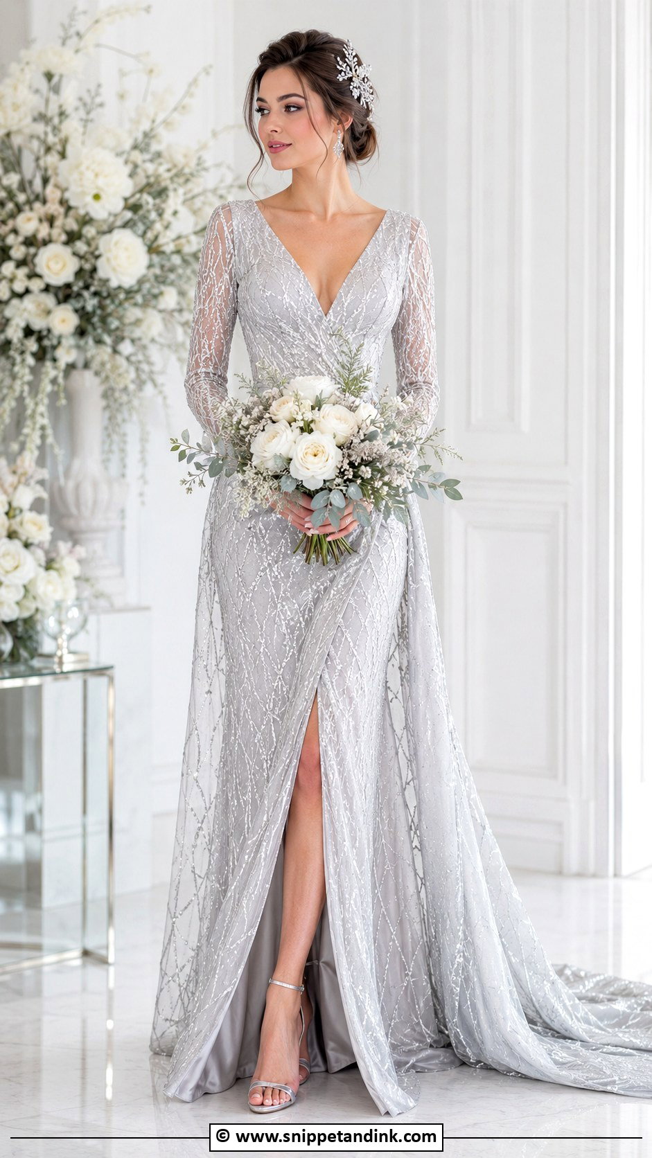 Silver Wedding Dress With Crystal Hair Comb - Snippet and Ink - 30 Colorful Wedding Dress Ideas