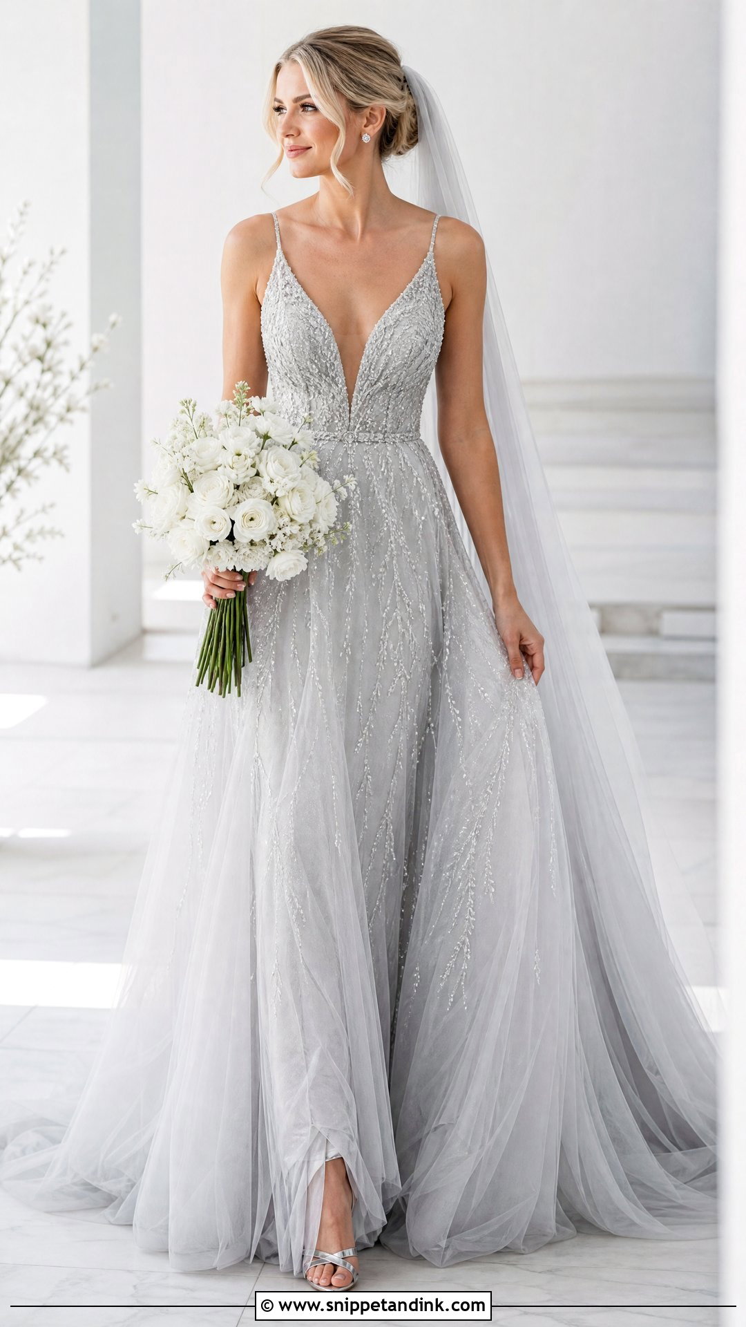 Silver Wedding Dress With Metallic Heels - Snippet and Ink - 20 Nontraditional Wedding Dress Color Ideas