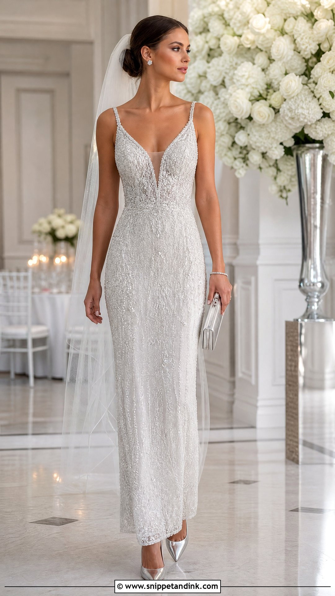 Silver Wedding Pumps With Beaded Wedding Dress - Snippet and Ink - 20 Wedding Pumps Ideas