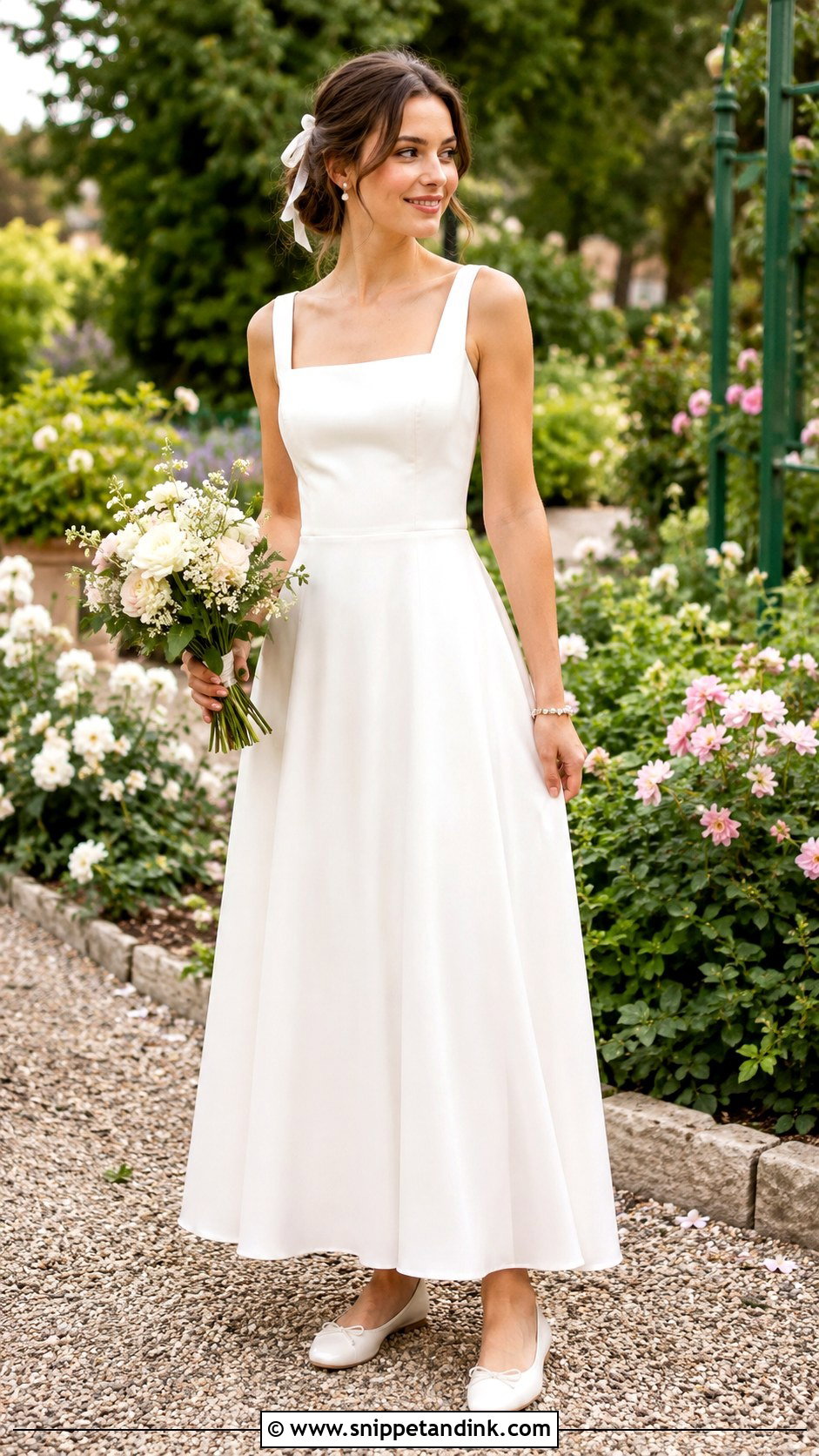 Simple A Line Bridal Dress With Ballet Flats - Snippet and Ink - 25 Simple Bridal Dress Ideas