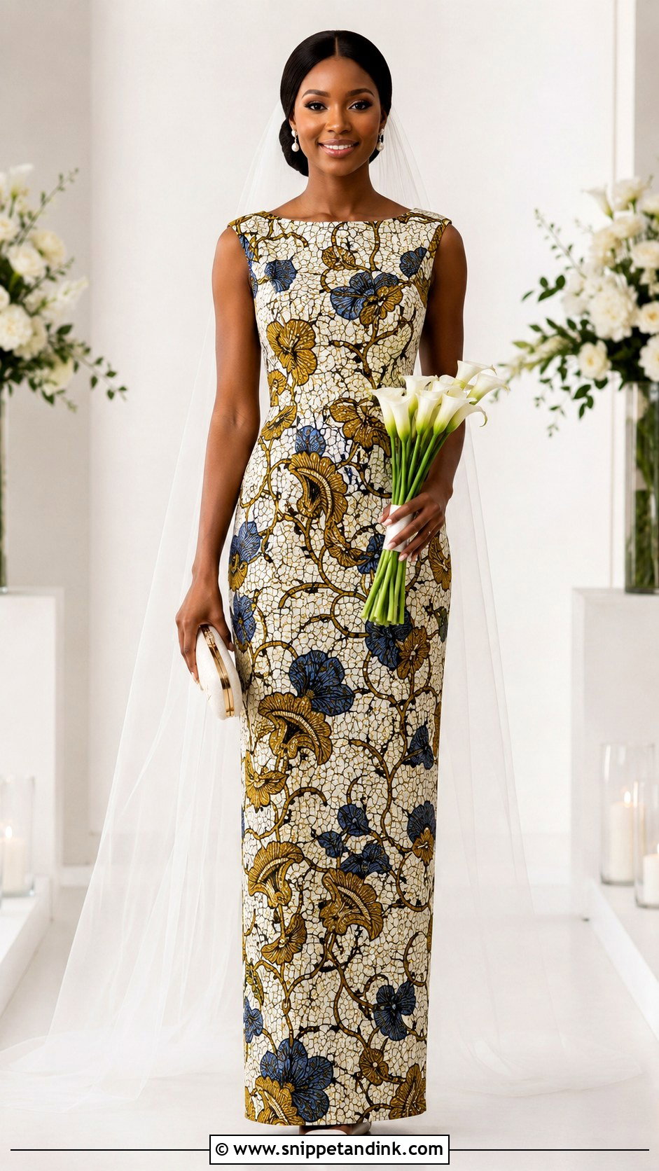 Simple Ankara Bridal Column Dress - Snippet and Ink - 20 Bridal Ankara Dresses