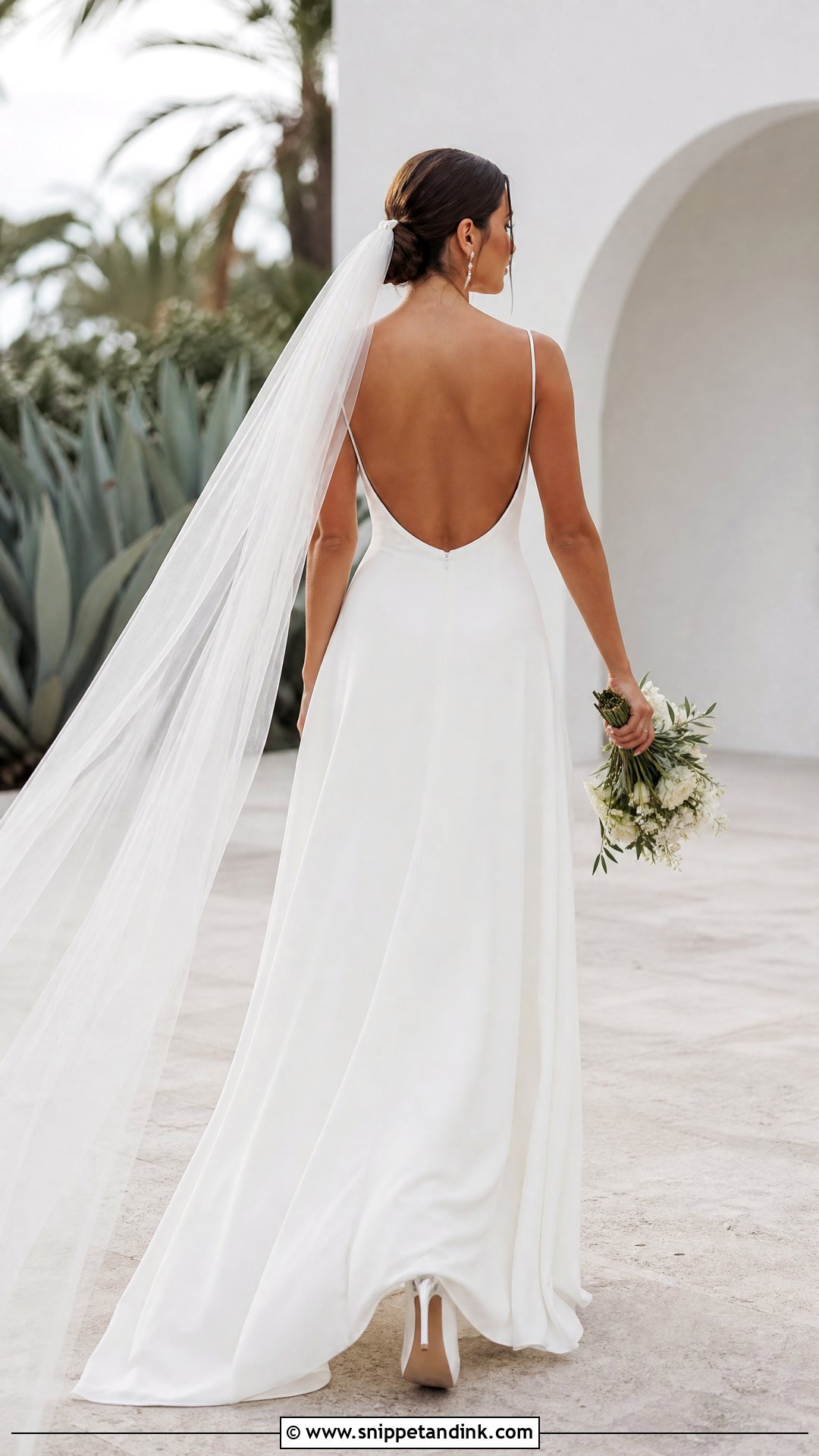 Simple Backless A Line Wedding Dress With Low Veil - Snippet and Ink - 25 Simple a Line Wedding Dress Ideas