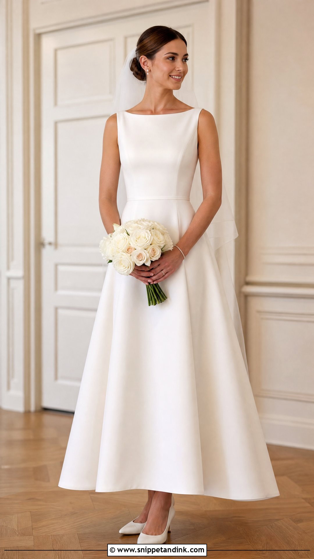 Simple Bateau Neck A Line Wedding Dress With Low Heel Pumps - Snippet and Ink - 25 Simple a Line Wedding Dress Ideas