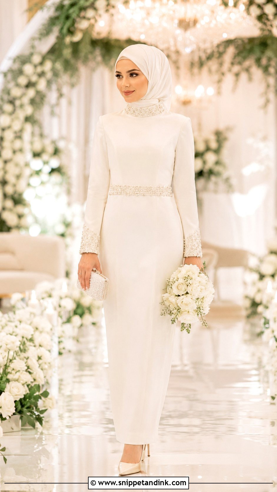 Simple Beaded Hijab Wedding Dress - Snippet and Ink - 25 Simple Hijab Wedding Dresses