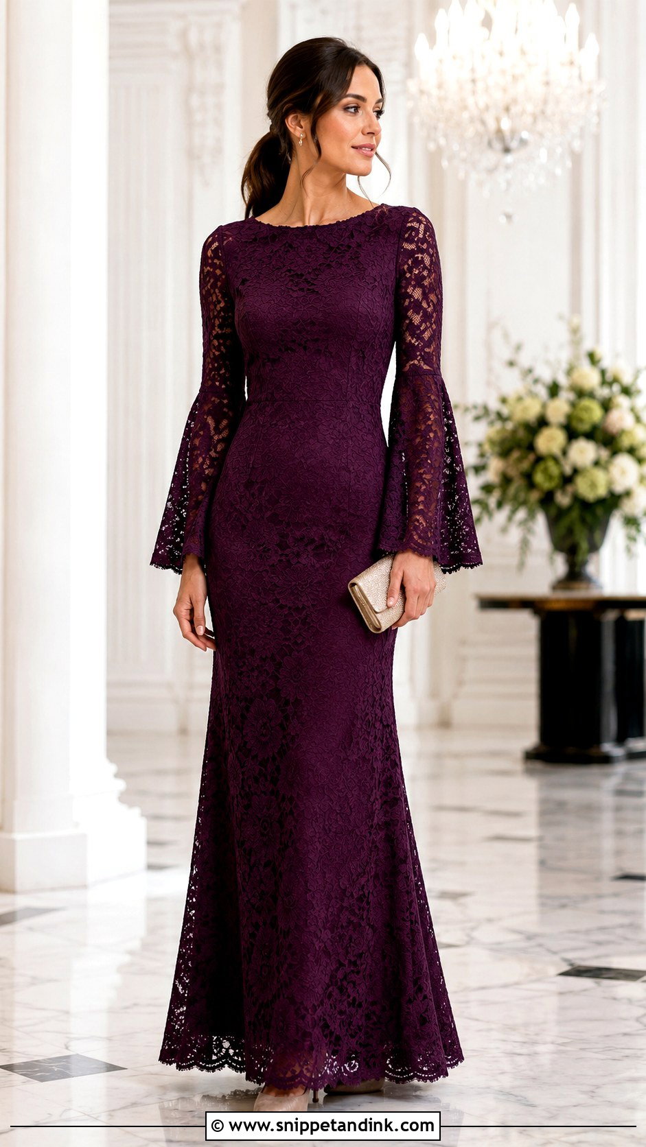 Simple Bell Sleeve Lace Gown - Snippet and Ink - 20 Simple Lace Gown Ideas