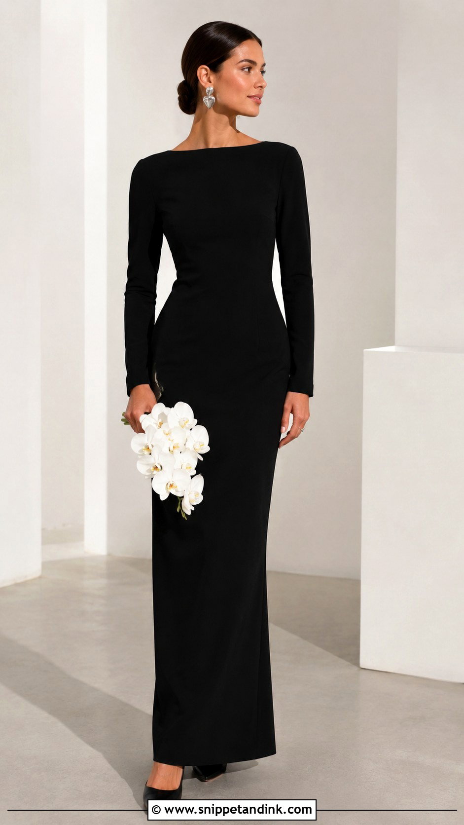 Simple Black Long Sleeve Crepe Wedding Dress - Snippet and Ink - 20 Black Long Sleeve Wedding Dress Ideas