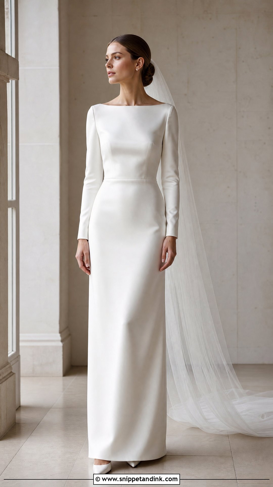 Simple Boat Neck Wedding Dress With Long Sleeves - Snippet and Ink - 20 Simple Wedding Dresses with Sleeves