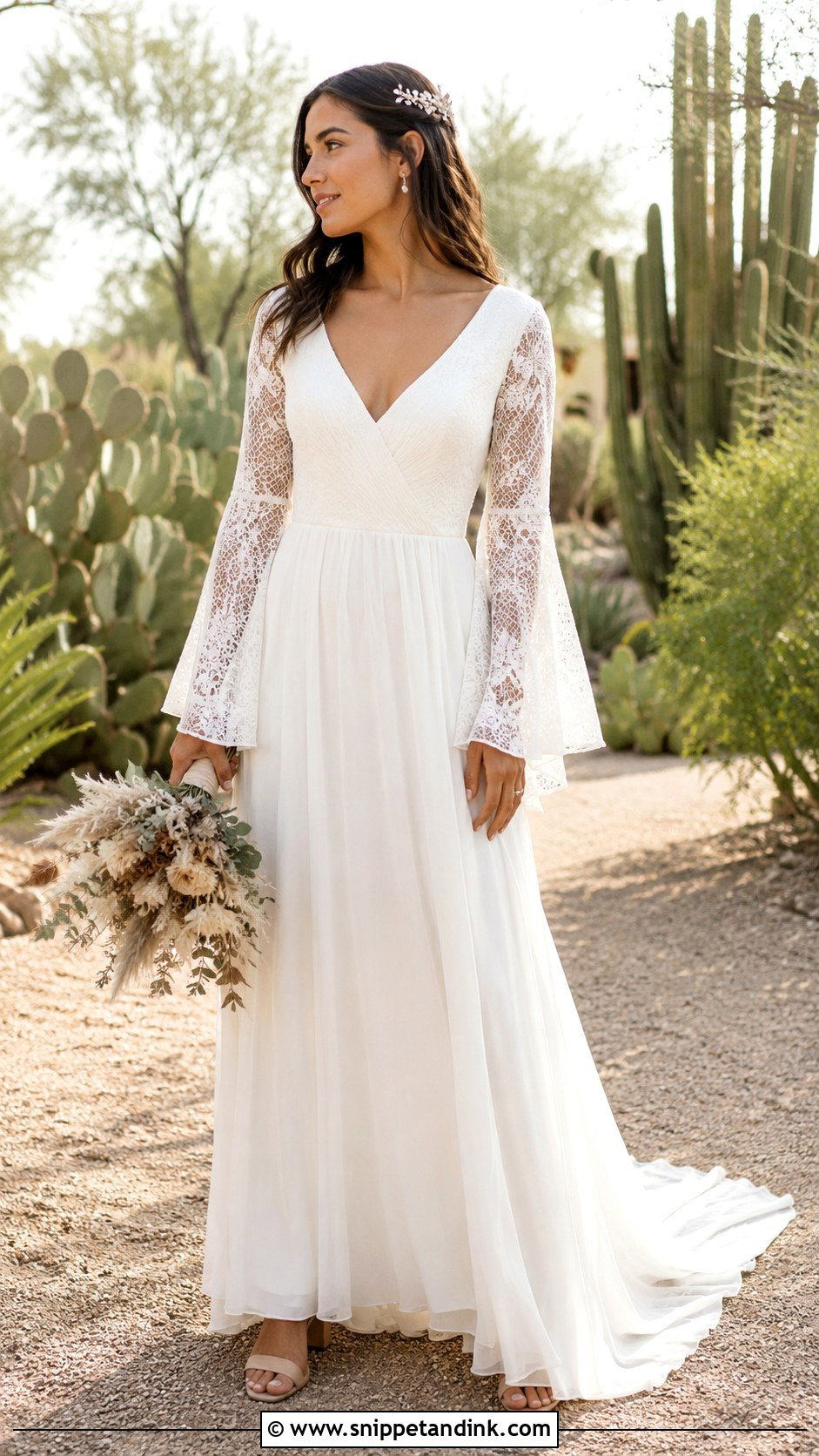 Simple Boho Bell Sleeve Wedding Dress - Snippet and Ink - 20 Simple Flowy Wedding Dress Ideas
