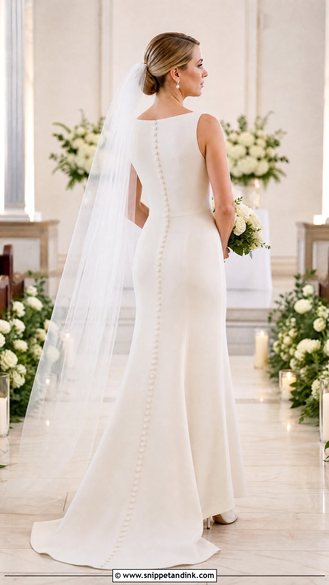 Simple Button Back Crepe Wedding Dress - Snippet and Ink - 25 Simple Fitted Wedding Dress Ideas