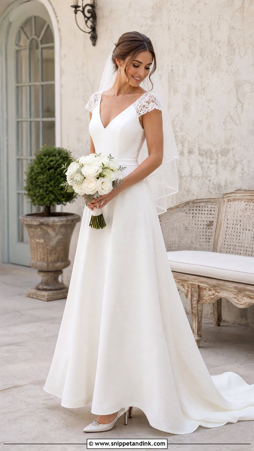Simple Cap Sleeve V Neck Wedding Dress - Snippet and Ink - 20 Simple V Neck Wedding Dress Ideas