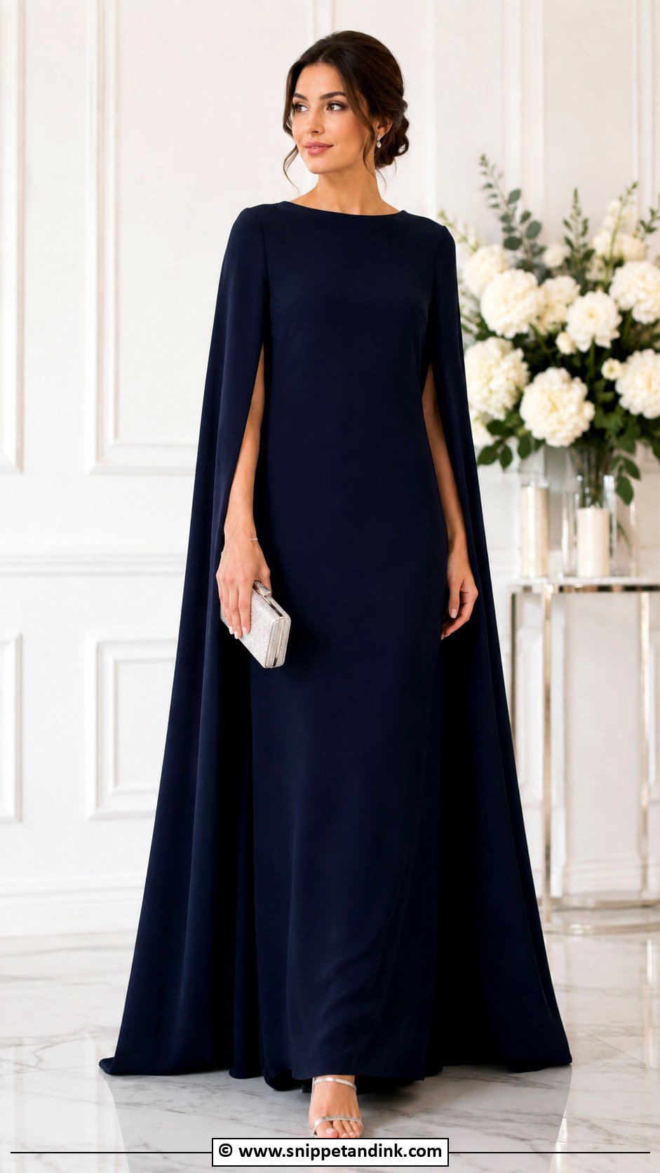 Simple Cape Gown With Elegant Heels - Snippet and Ink - 30 Simple Gown Styles