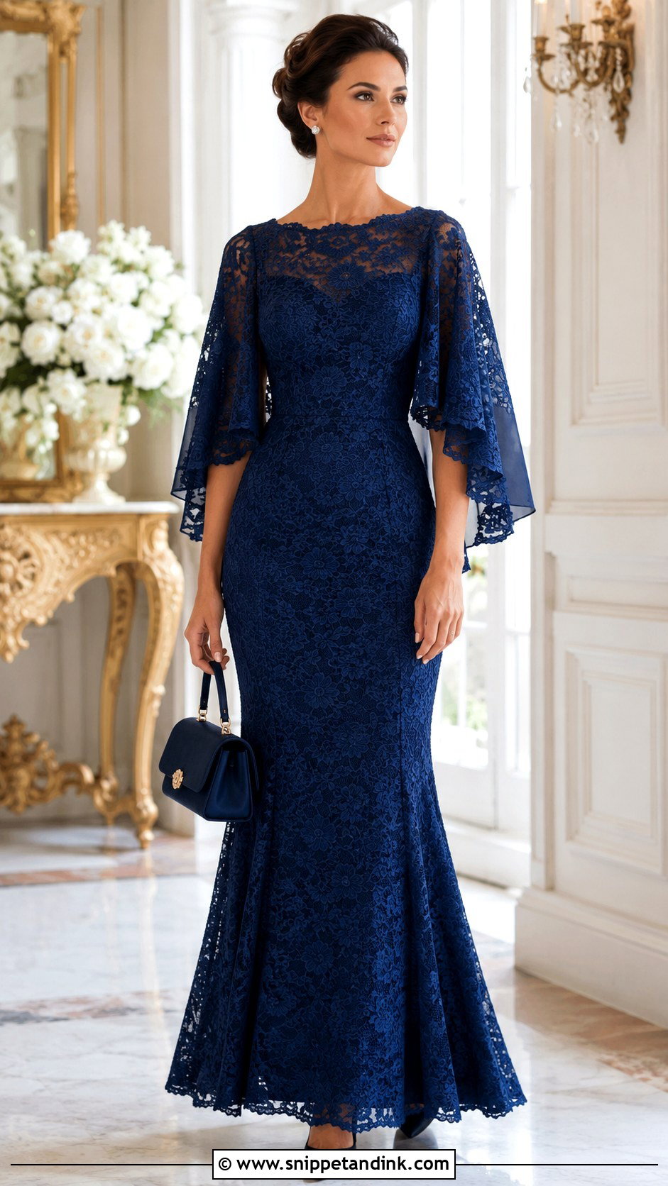 Simple Cape Sleeve Lace Gown - Snippet and Ink - 20 Simple Lace Gown Ideas