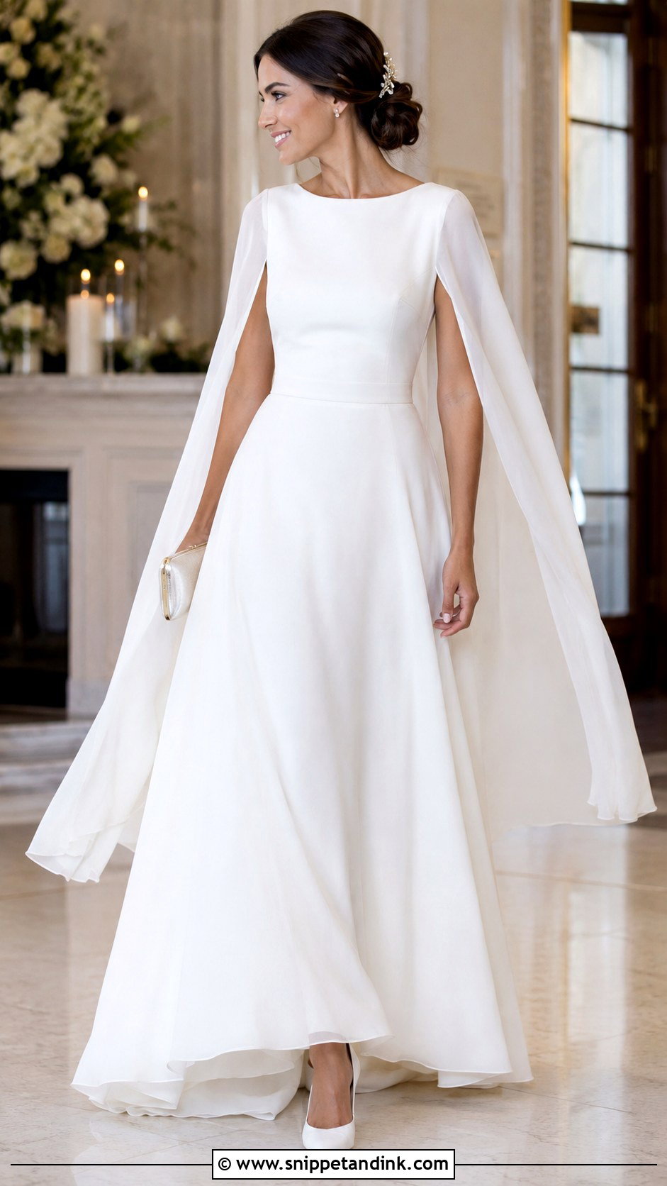 Simple Cape Sleeve Wedding Dress - Snippet and Ink - 20 Simple Flowy Wedding Dress Ideas
