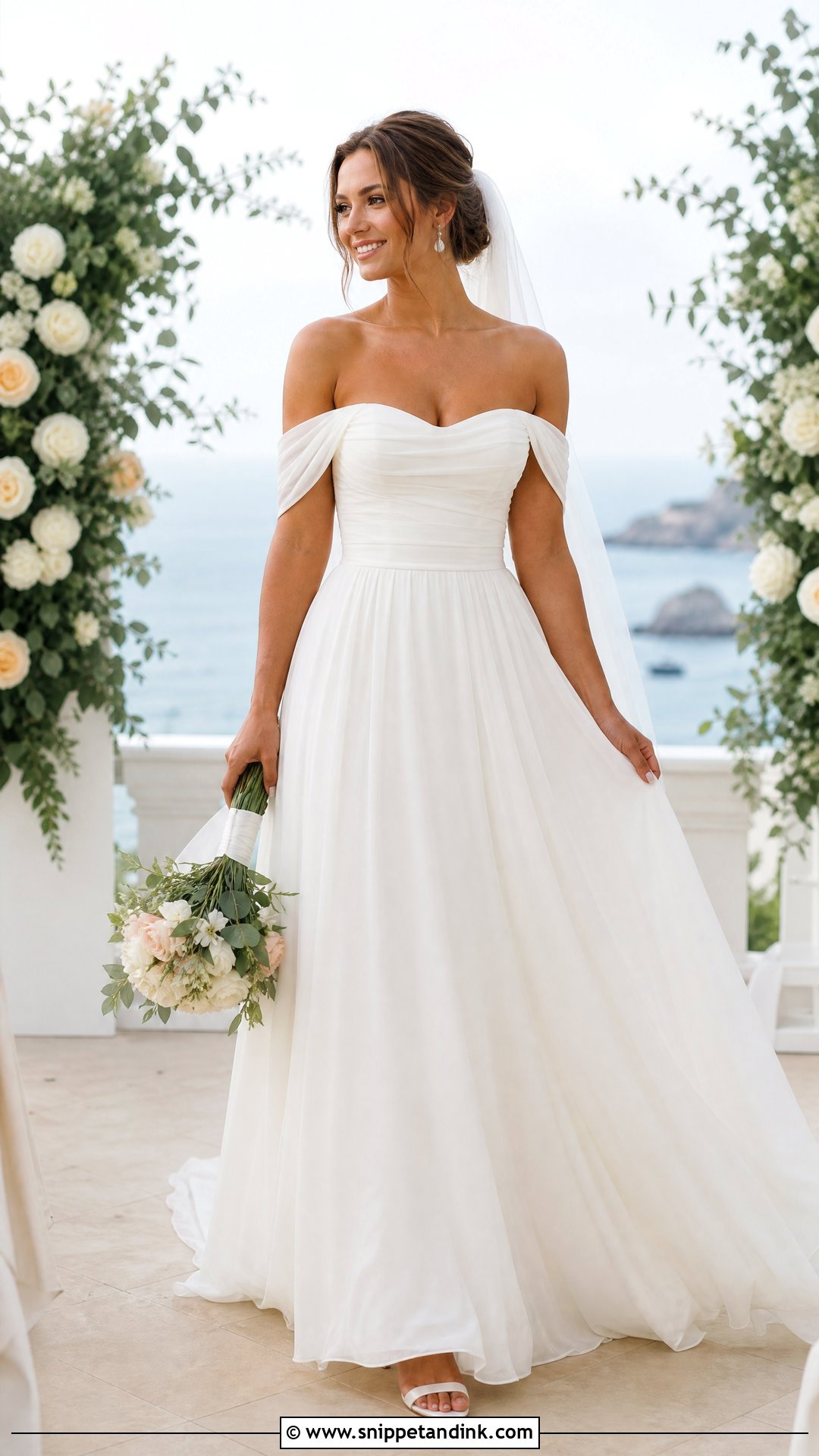 Simple Chiffon Off Shoulder Wedding Dress - Snippet and Ink - 20 Simple Off Shoulder Wedding Dress Ideas