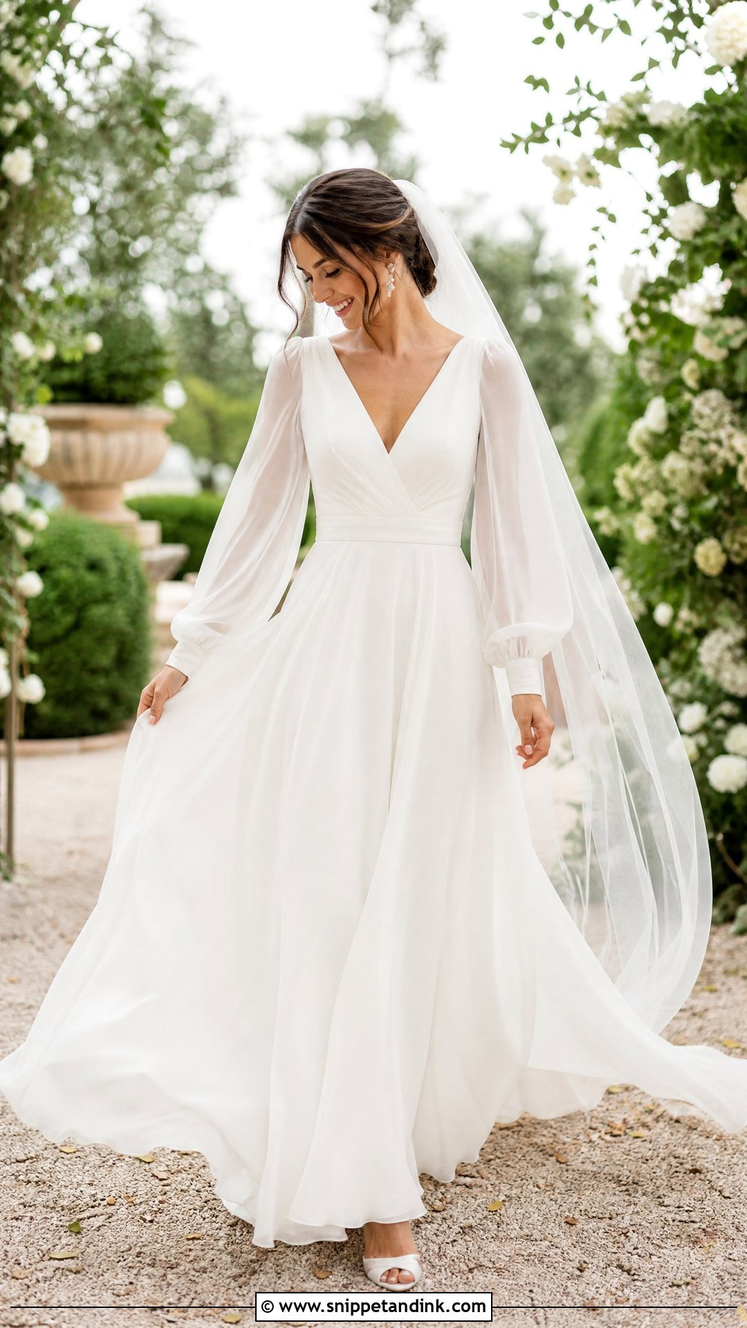 Simple Chiffon Wedding Dress With Bishop Sleeves - Snippet and Ink - 20 Simple Wedding Dresses with Sleeves